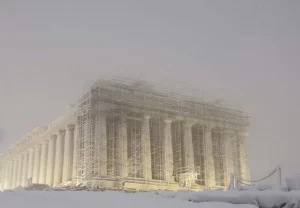Athens Pantheon with Snow
