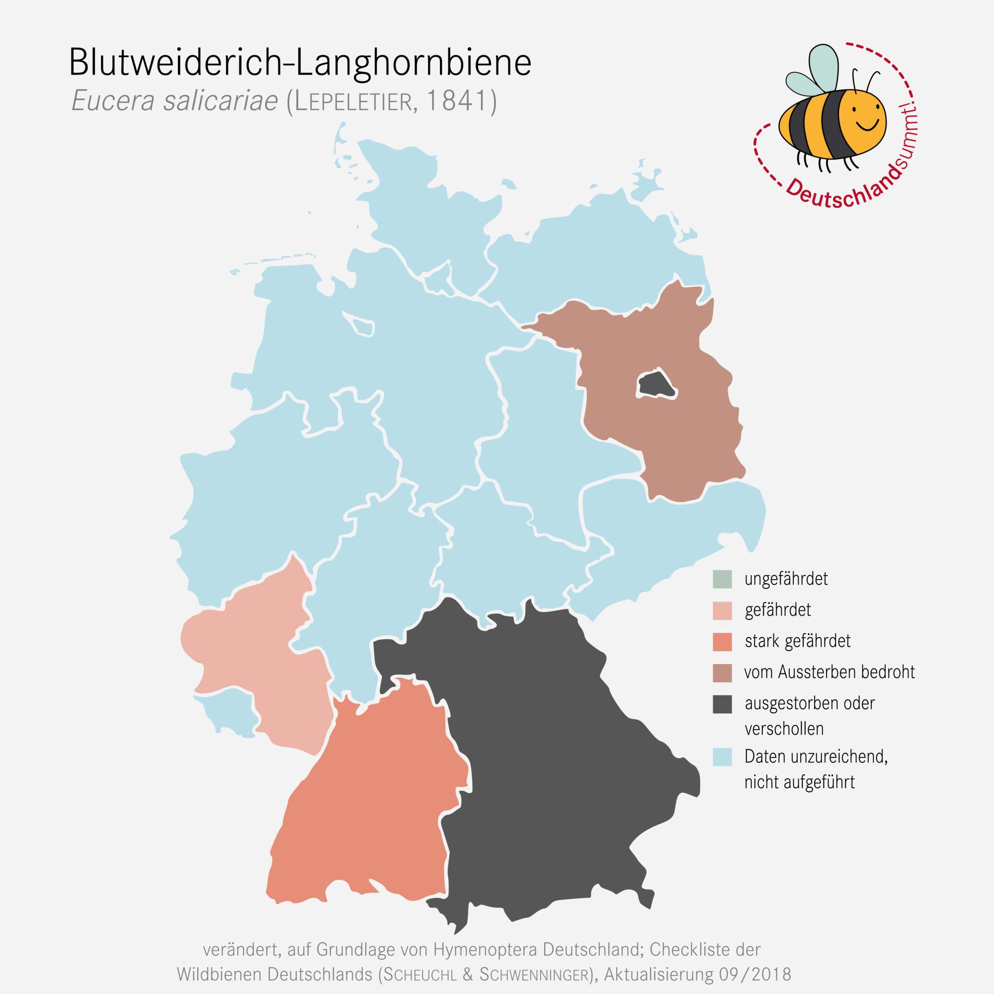 Verbreitungskarte der Blutweiderich-Langhornbiene (Eucera salicariae, Lepeletier, 1841)