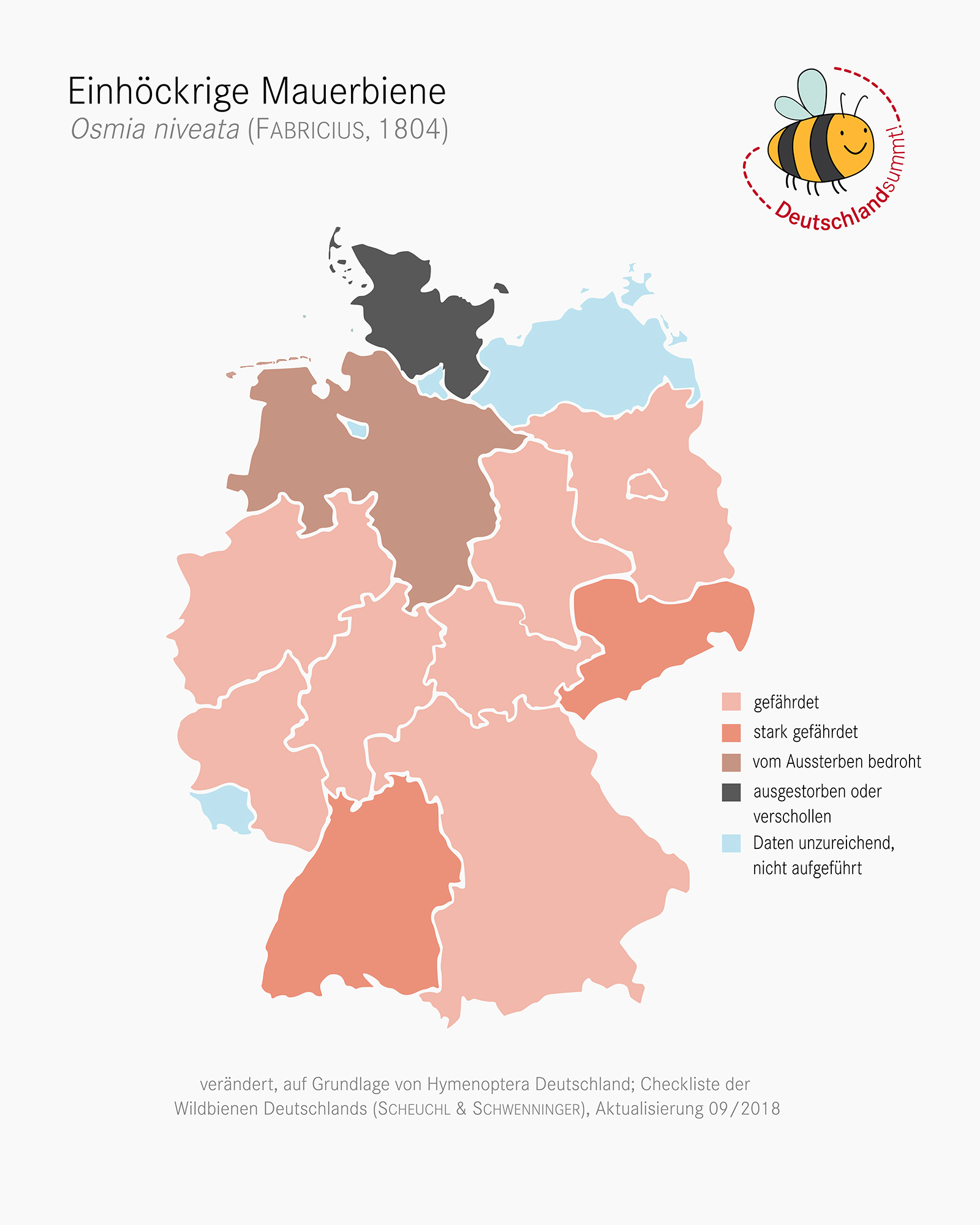 Verbreitungskarte der Einhöckrigen Mauerbiene (Osmia niveata)