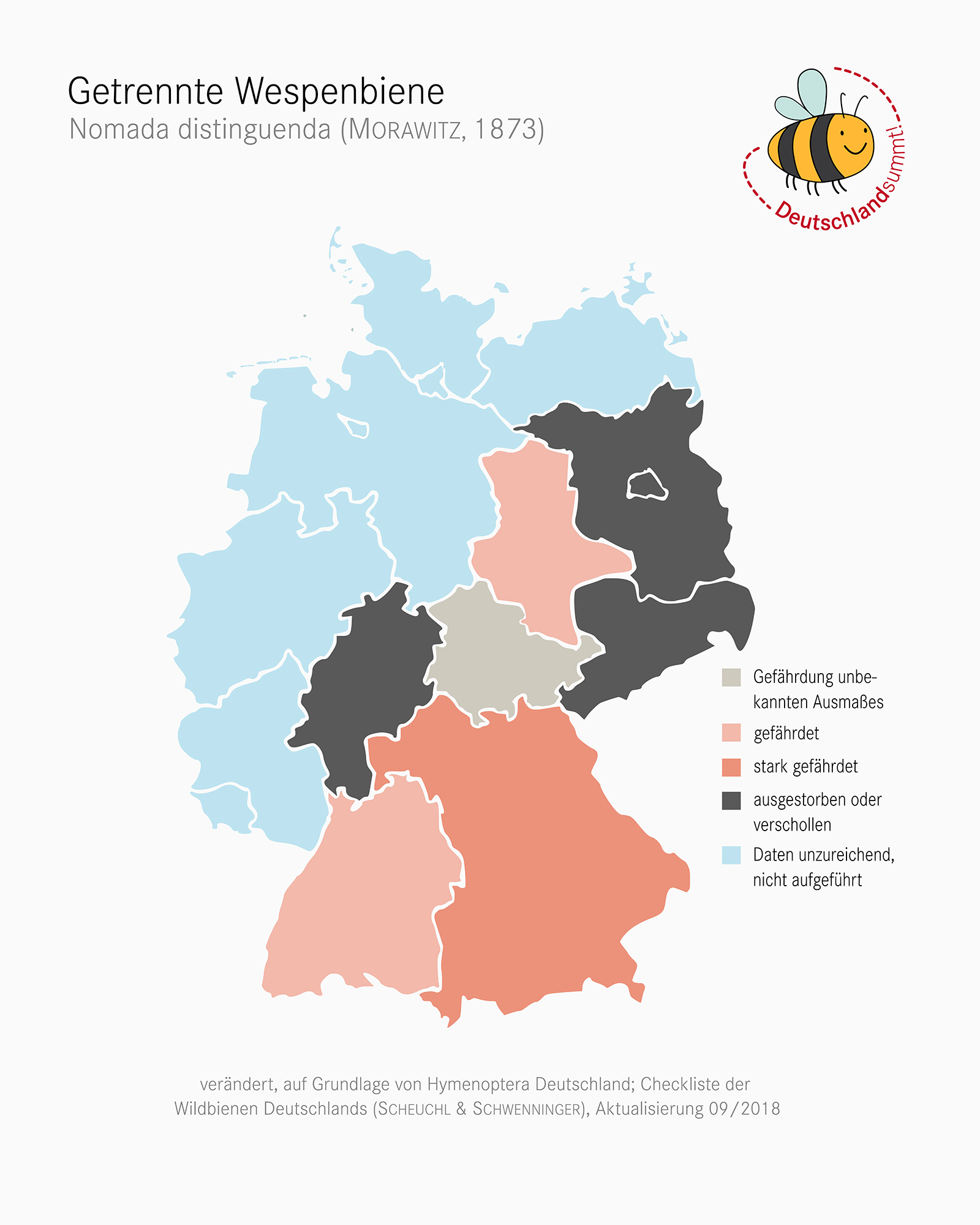 Verbreitungskarte der Getrennten Wespenbiene (Nomada distinguenda)
