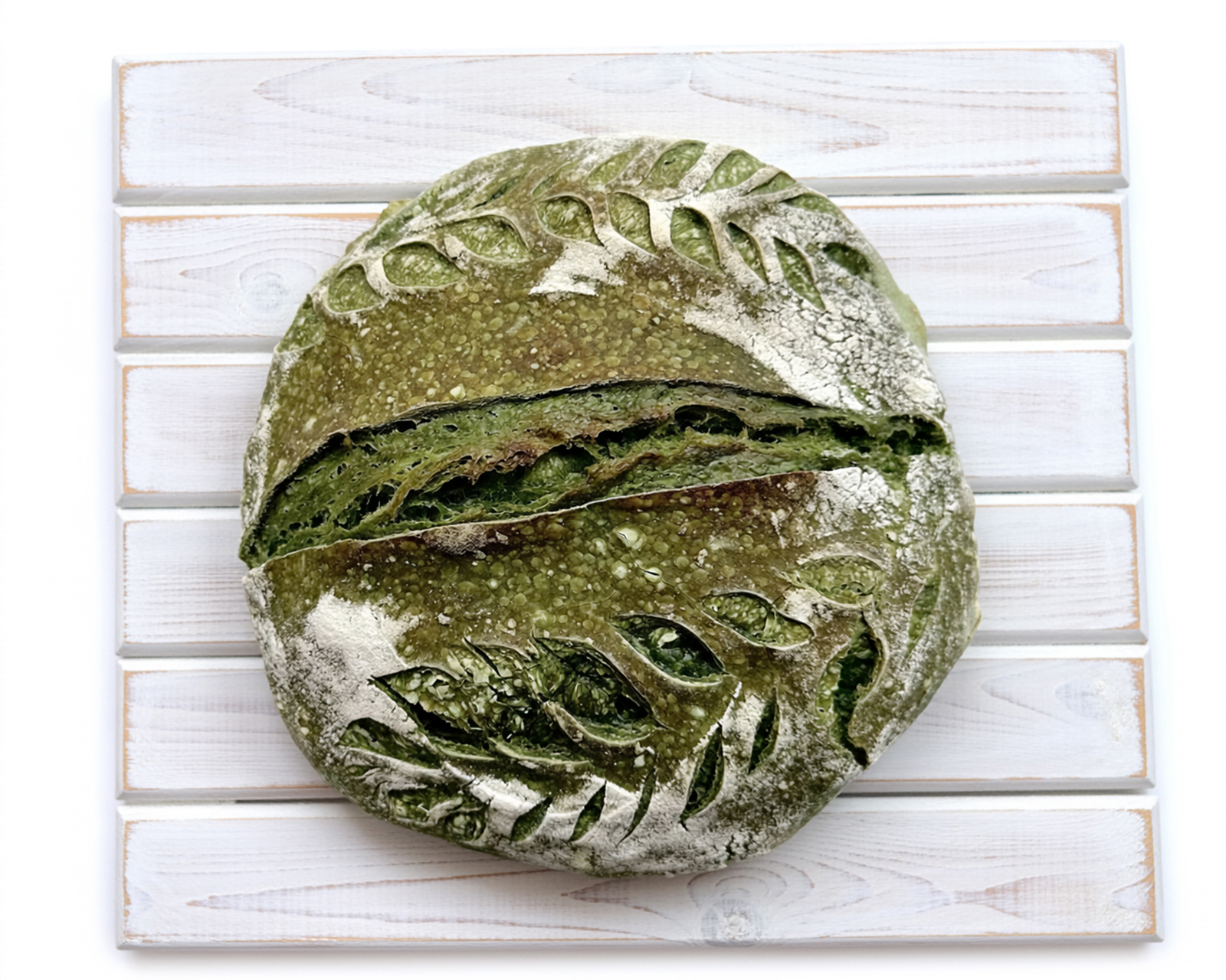 Wenn du magst, kannst du dein Matcha-Brot durch Einschneiden mit Mustern verzieren
