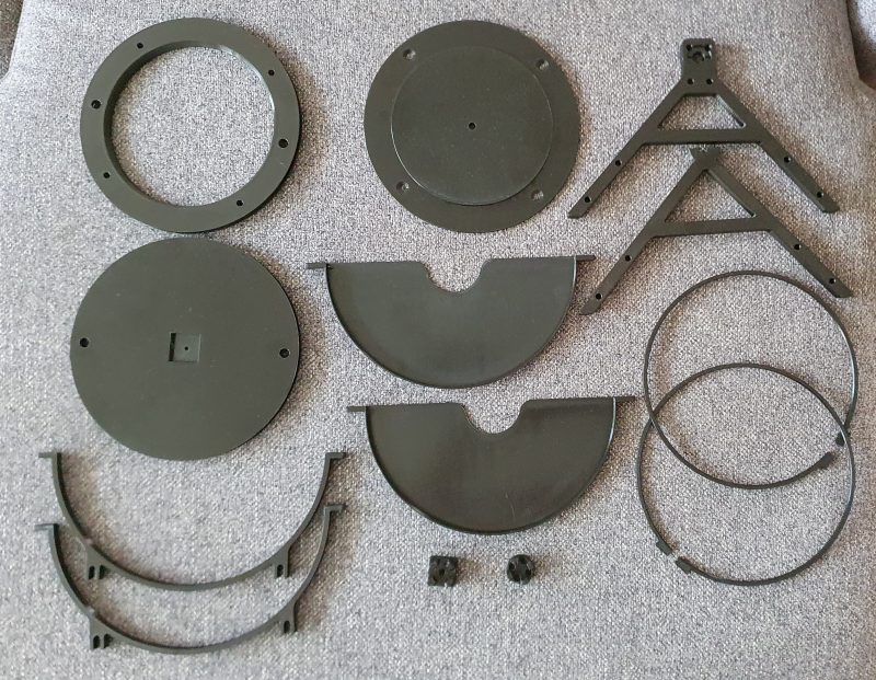 Übersicht aller Druckteile für DIY pollen extractor resin tumbler – ready for assembly mit micron mesh Trommel