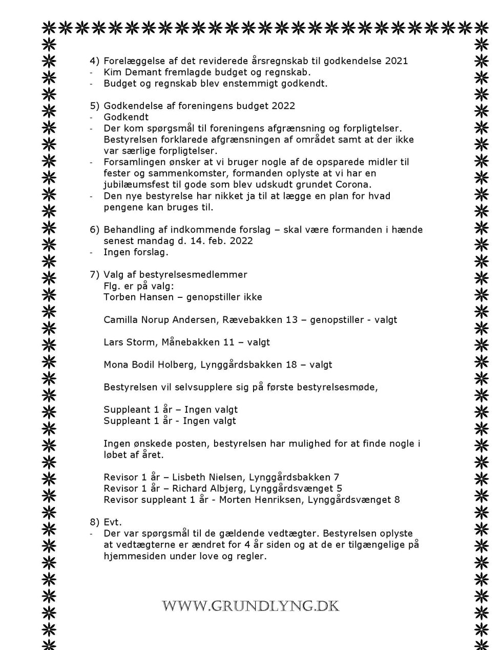 Referat Fra Generalforsamlingen 2022 | Grundlyng