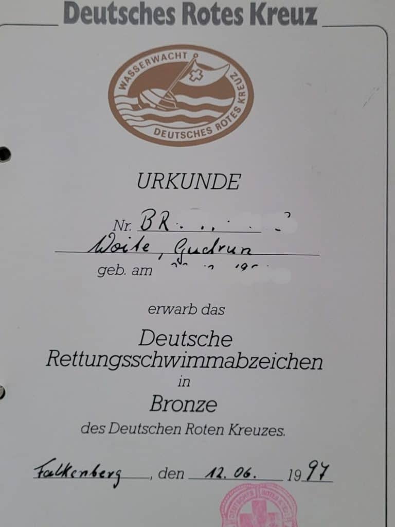 Urkunde Rettungsschwimmer bronze