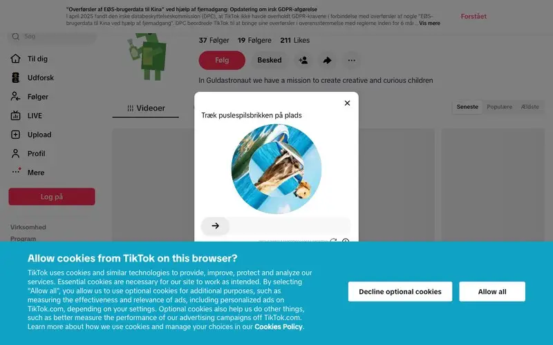 Screenshot af Guldastronaut på Tiktok
