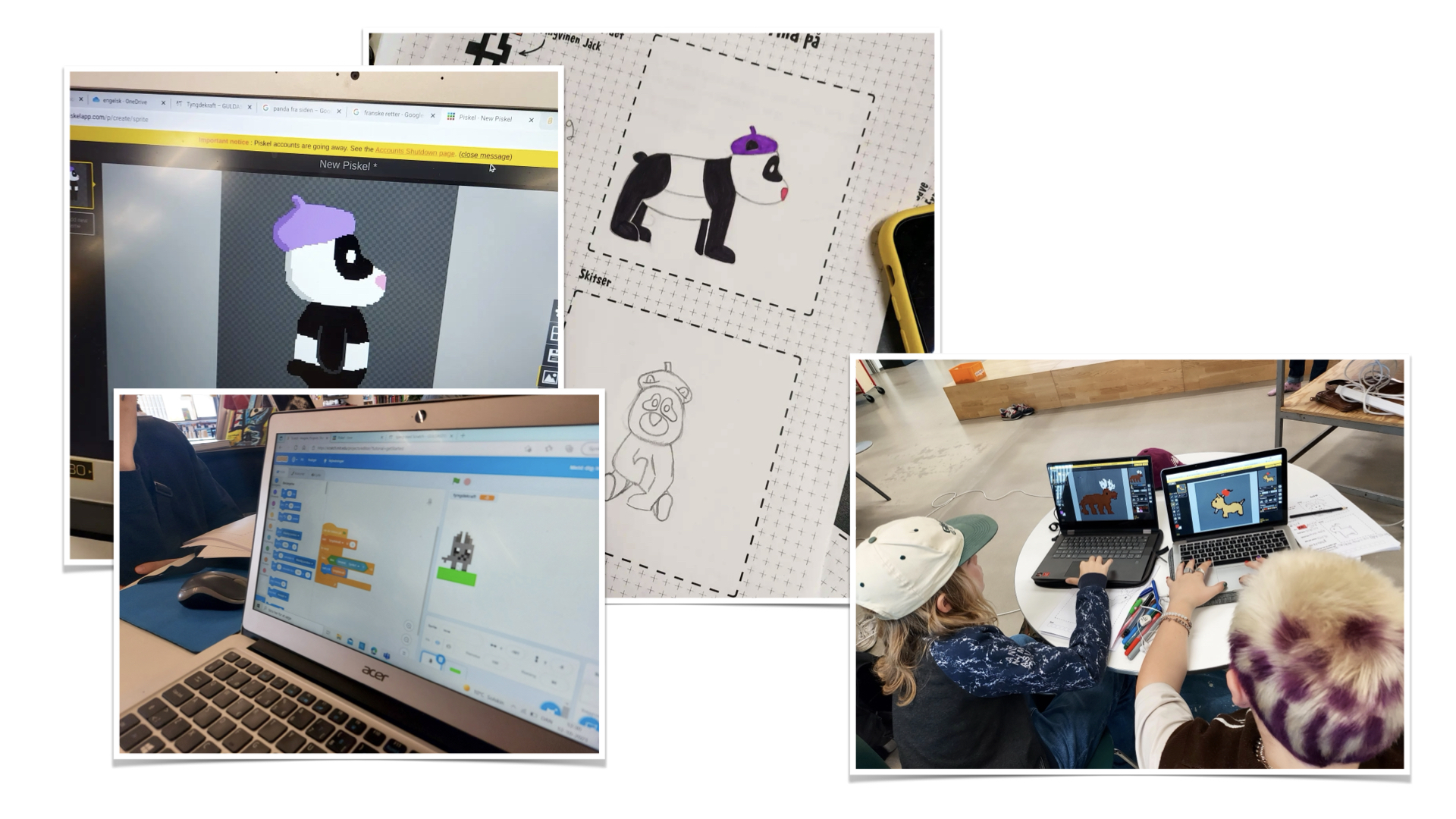 Elever udvikler figurer fra tegning til pixelgrafik og Scratch i Det Europæiske Kodeeventyr
