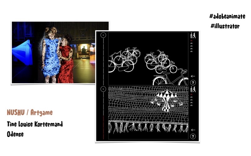 NUSHU Artgame med digital spilgrafik og projektion på performere