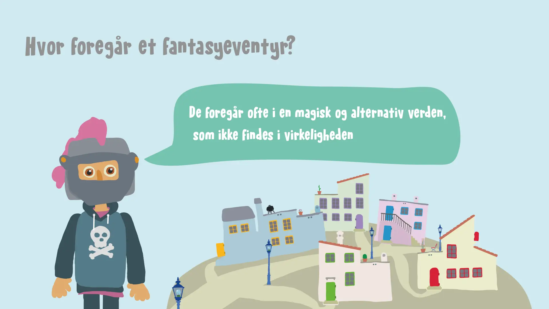 Slide fra stopmotionworkshop: Hvordan foregår et fantasyeventyr?