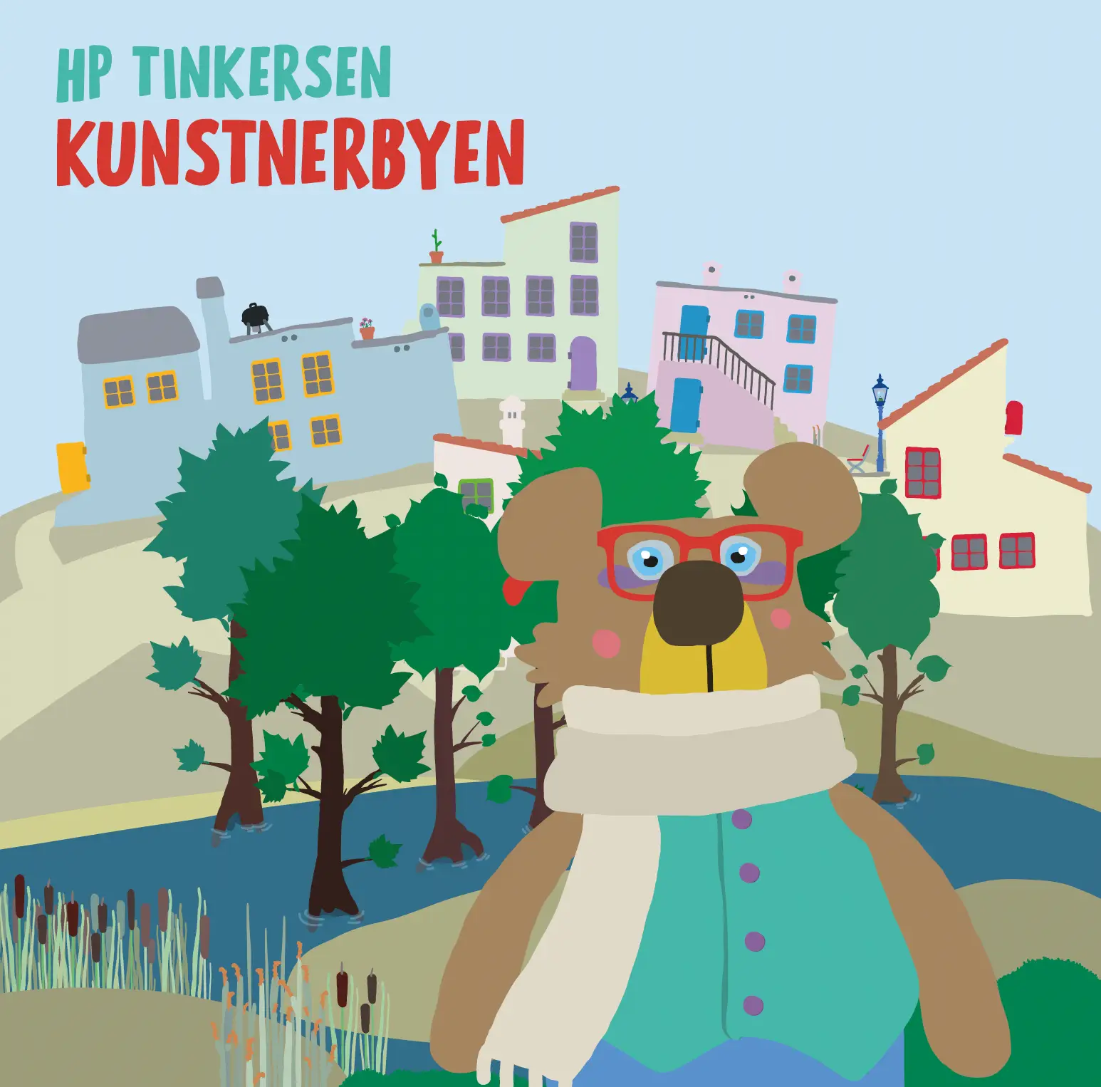 Illustration af Hip Tinkersen foran Kunstnerbyen.