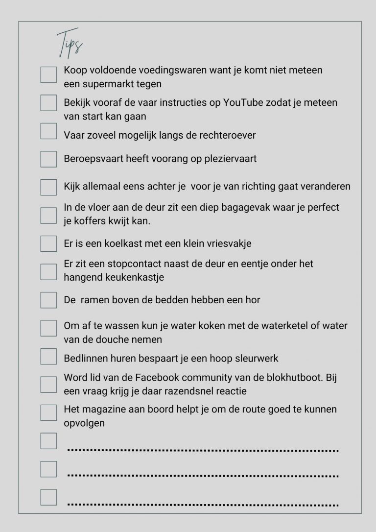 Checklist Blokhutboot
