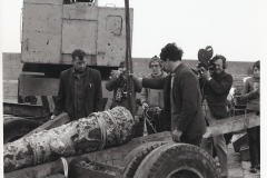 The cannon being lifted