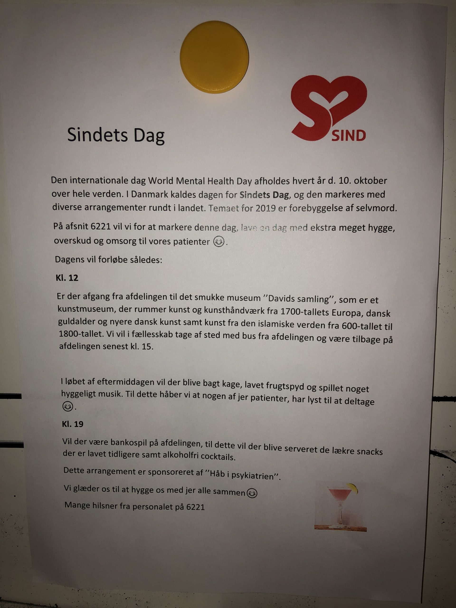 Håb i psykiatrien rigshospitalet sindets dag cocktails frugt banko davidssamling