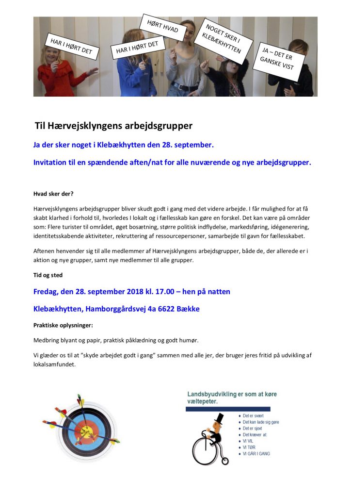 Invitation til Hærvejklyngens Arbejdsgrupper