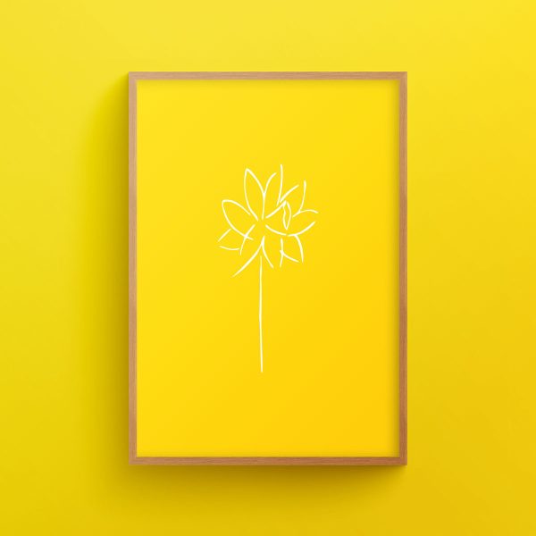 Yellow flower art print from "It Smells Spring" collection in wooden frame