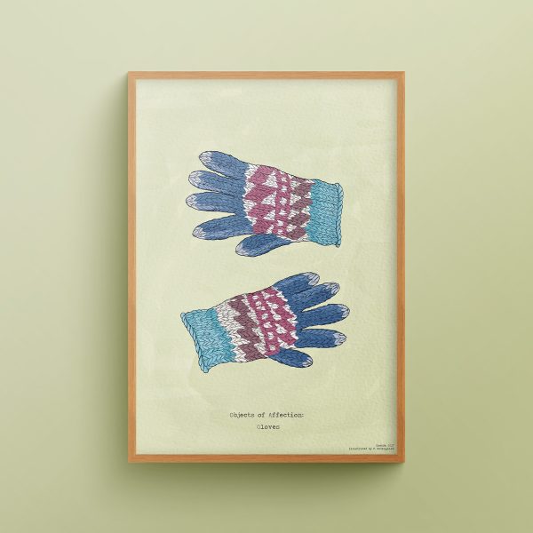 "Objects of Affection: the Gloves" art print in wooden frame