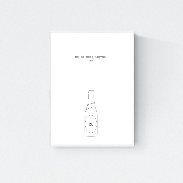 "Meet the Locals of Copenhagen: Beer" print in white frame