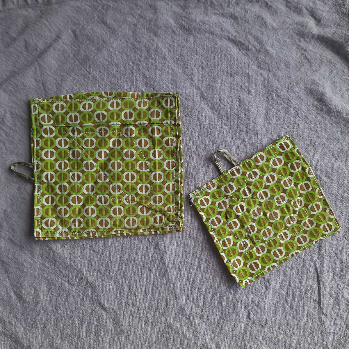 Two potholders from leftover materials