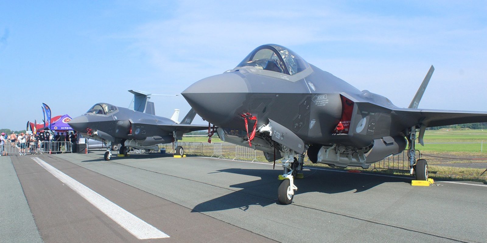 La Koninklijke Luchtmacht hollandaise opère ses F-35 depuis 2019 et alignait deux appareils du Squadron 313 (F-038 et F-042). (Photo Guy Viselé)