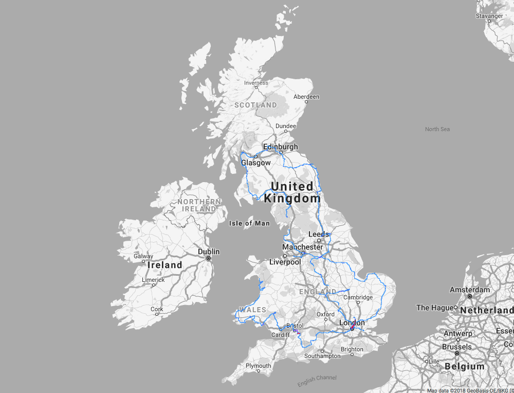 Map of my UK cycle route