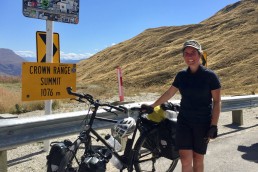 Hannah Scott at the Crown Range summit in New Zealand