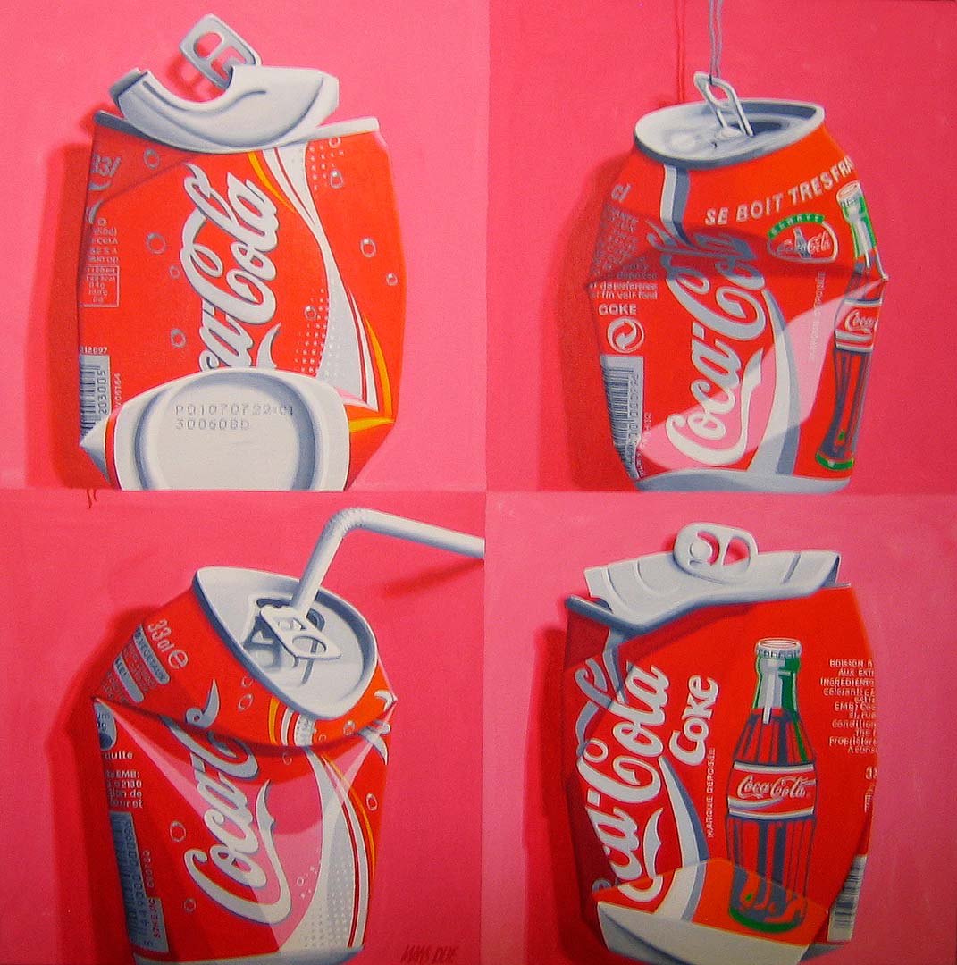 Four empty vintage French coca cola cans