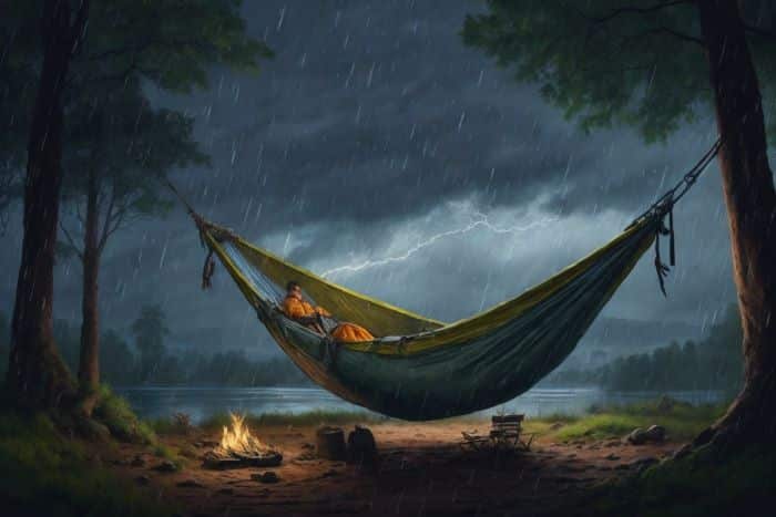 hammock camping in rain