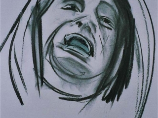 Jonathan Hutchins Crying Woman Charcoal on Canvas