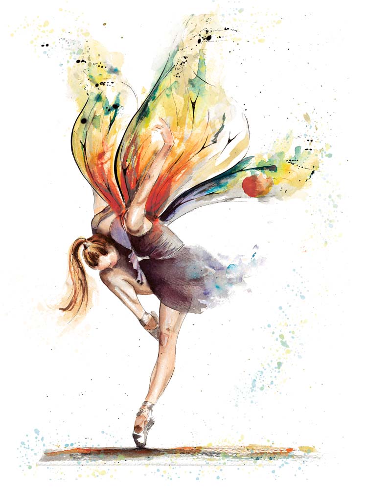 Oracle card design by freelance illustrator Kerry Slack based on the talented professional ballerina T.J. Milne