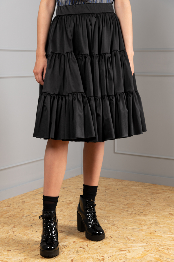 black satin broomstick skirt