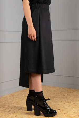black straight-skirt with drop-tail hemline
