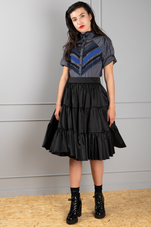 black satin broomstick skirt