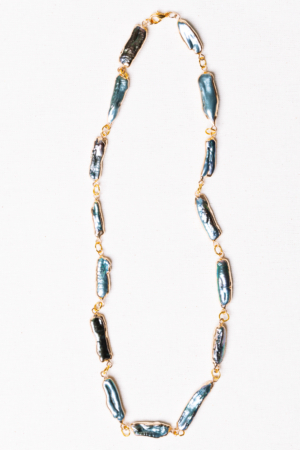 Blue freshwater-pearls golden necklace