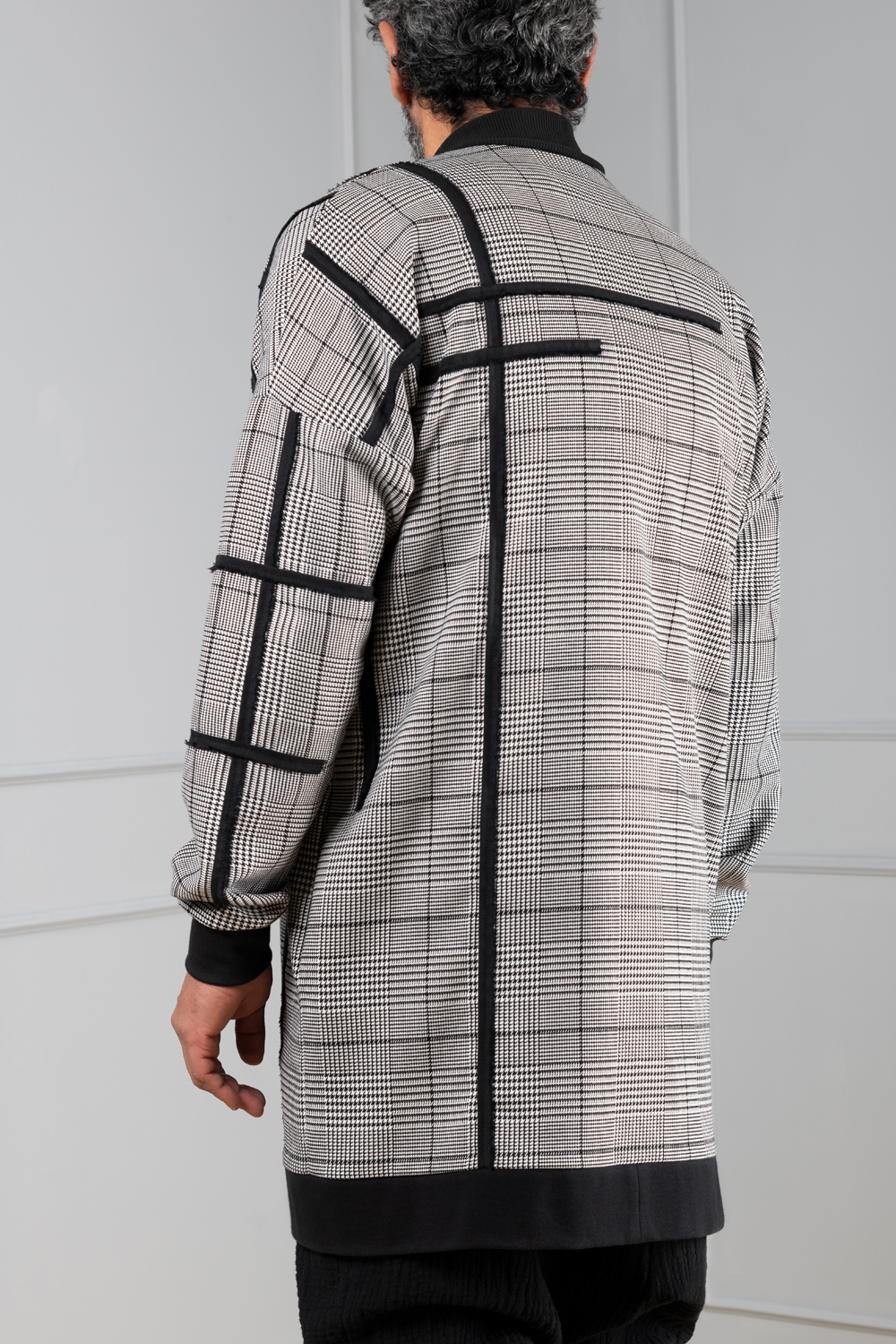Houndstooth cardigan for men with a kimono shape | Haruco-vert