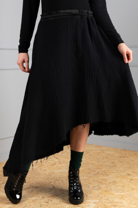 asymmetrical black cotton skirt