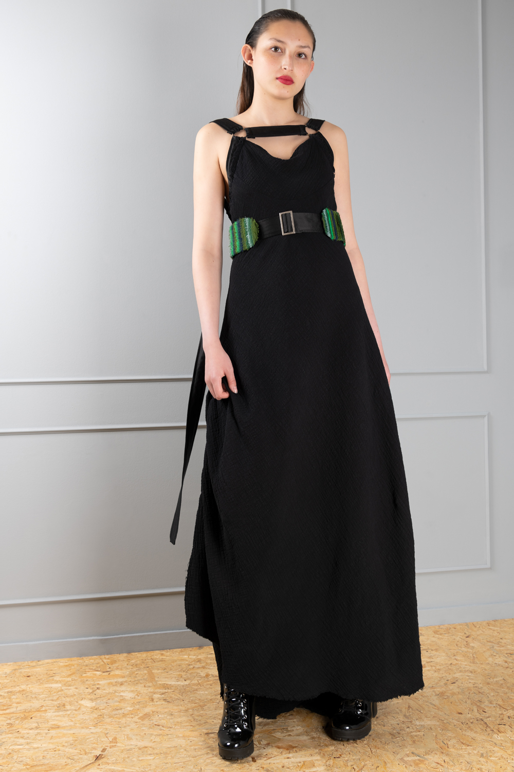 Black cotton harness dress for women | Haruco-vert
