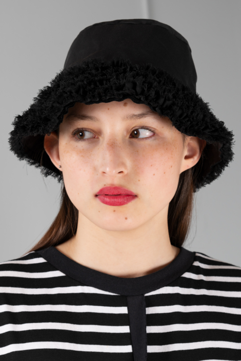 black chiffon bucket hat