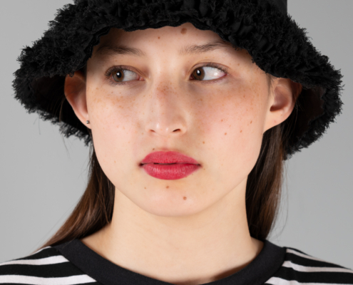 black chiffon bucket hat