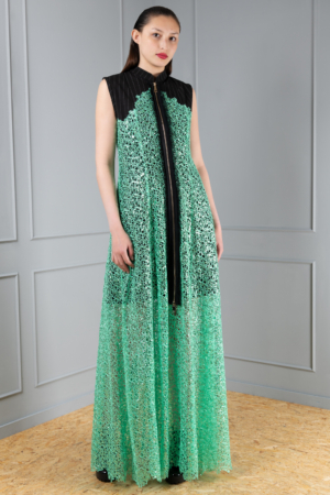 sea-green lace pinstripe dress