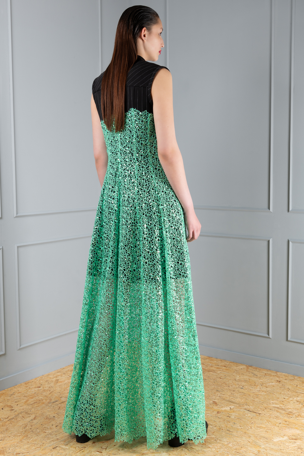 Sea Green Splendor: Hand-Embroidered Net Gown – Amishi by Preet