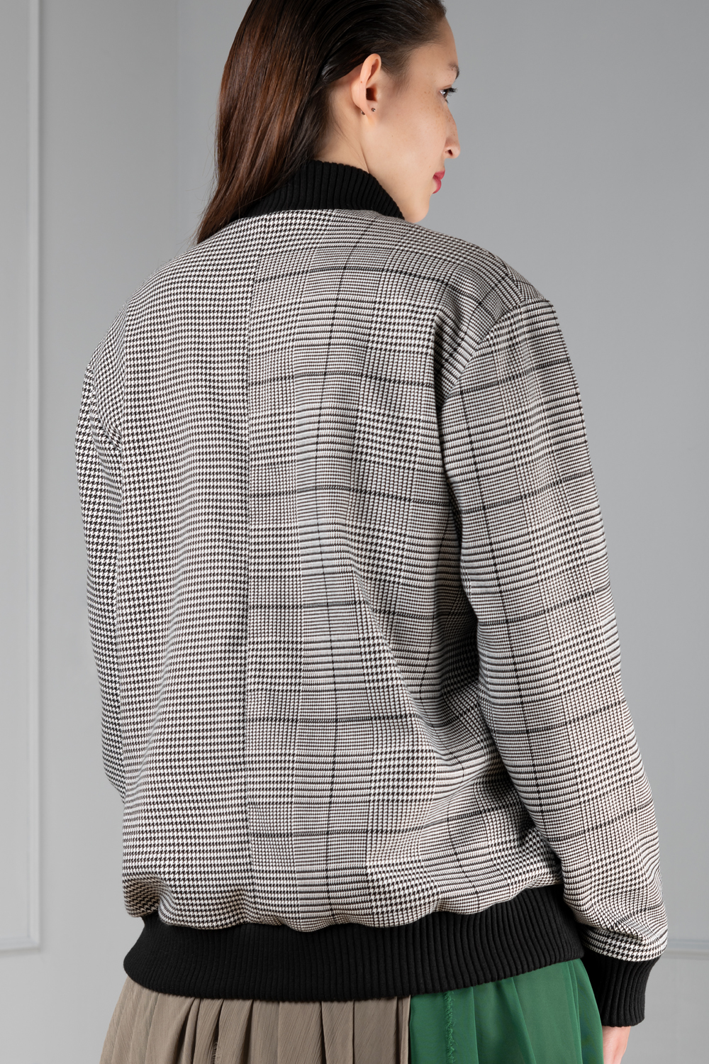 Black bomber jacket new arrivals with tartan lining womens