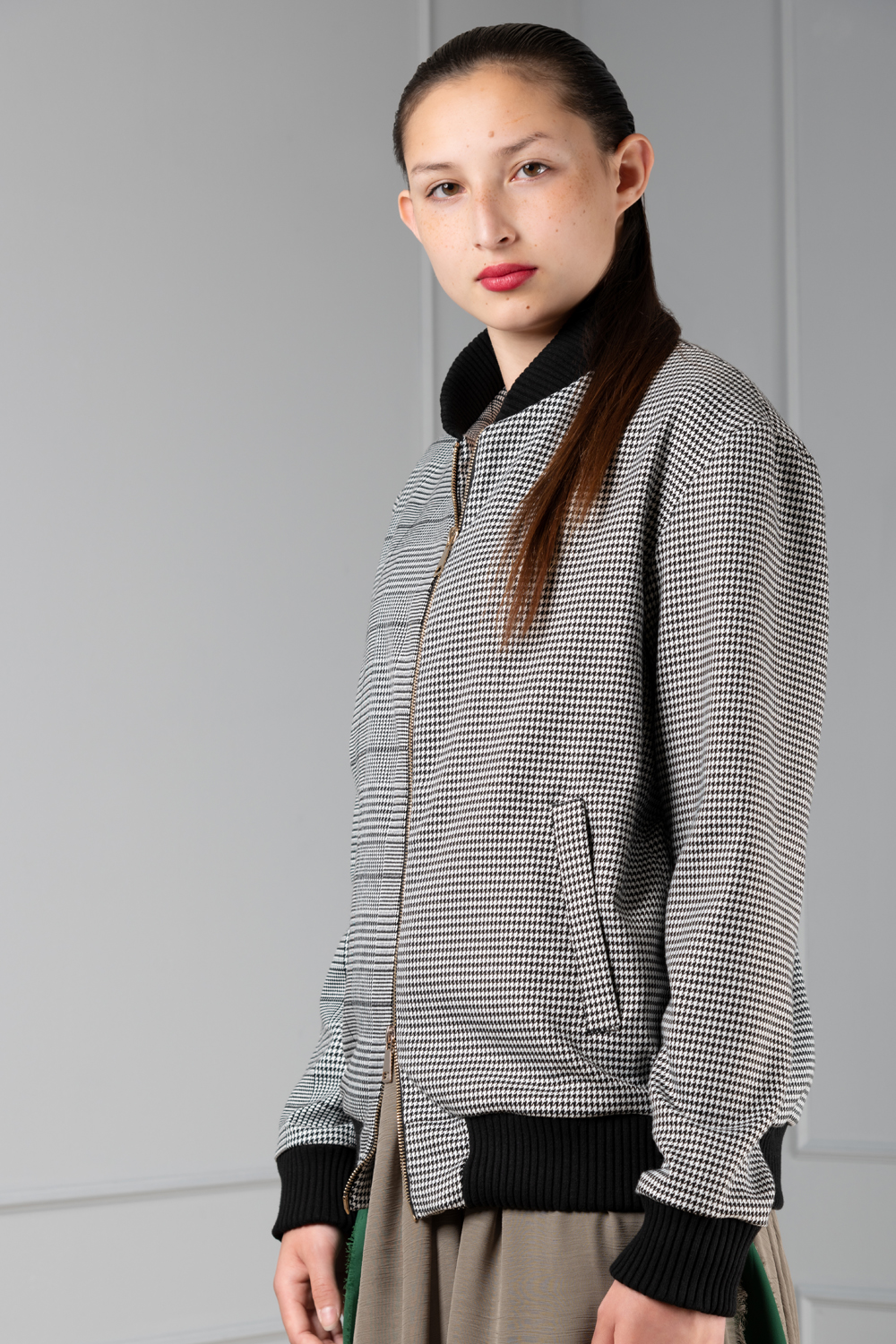 houndstooth women s bomber jacket Haruco vert