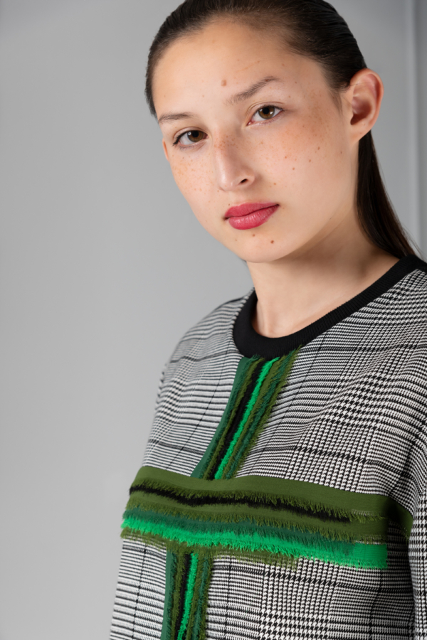 green-cross houndstooth women's sweater