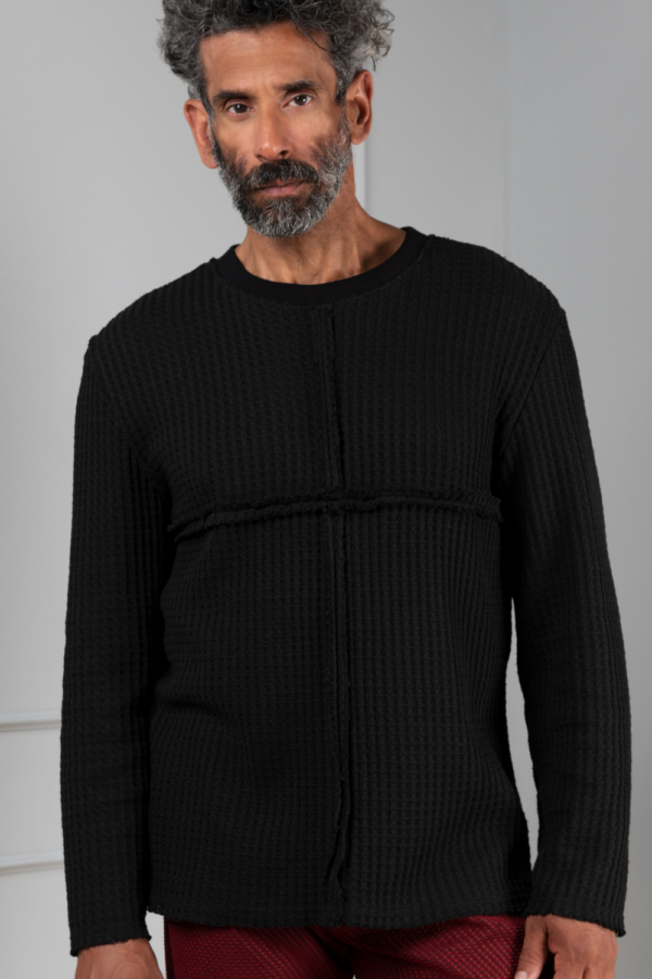 black-knit cross men's sweater