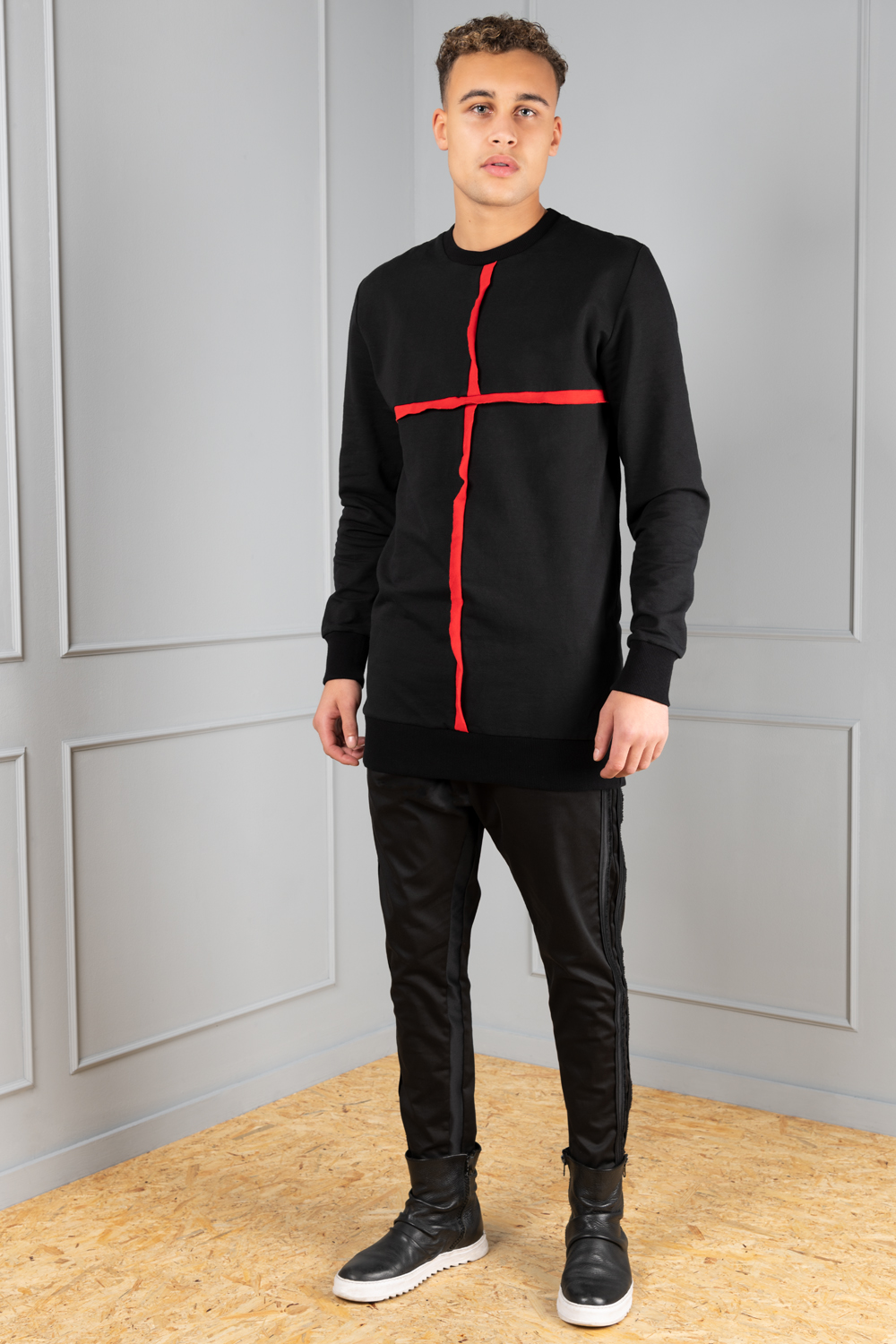 Mens black jumper with red crosses sales