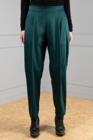 Satin petrol trousers with front pleats women Haruco vert