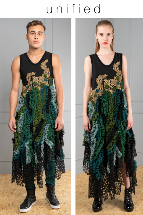 black-and-green unisex dress