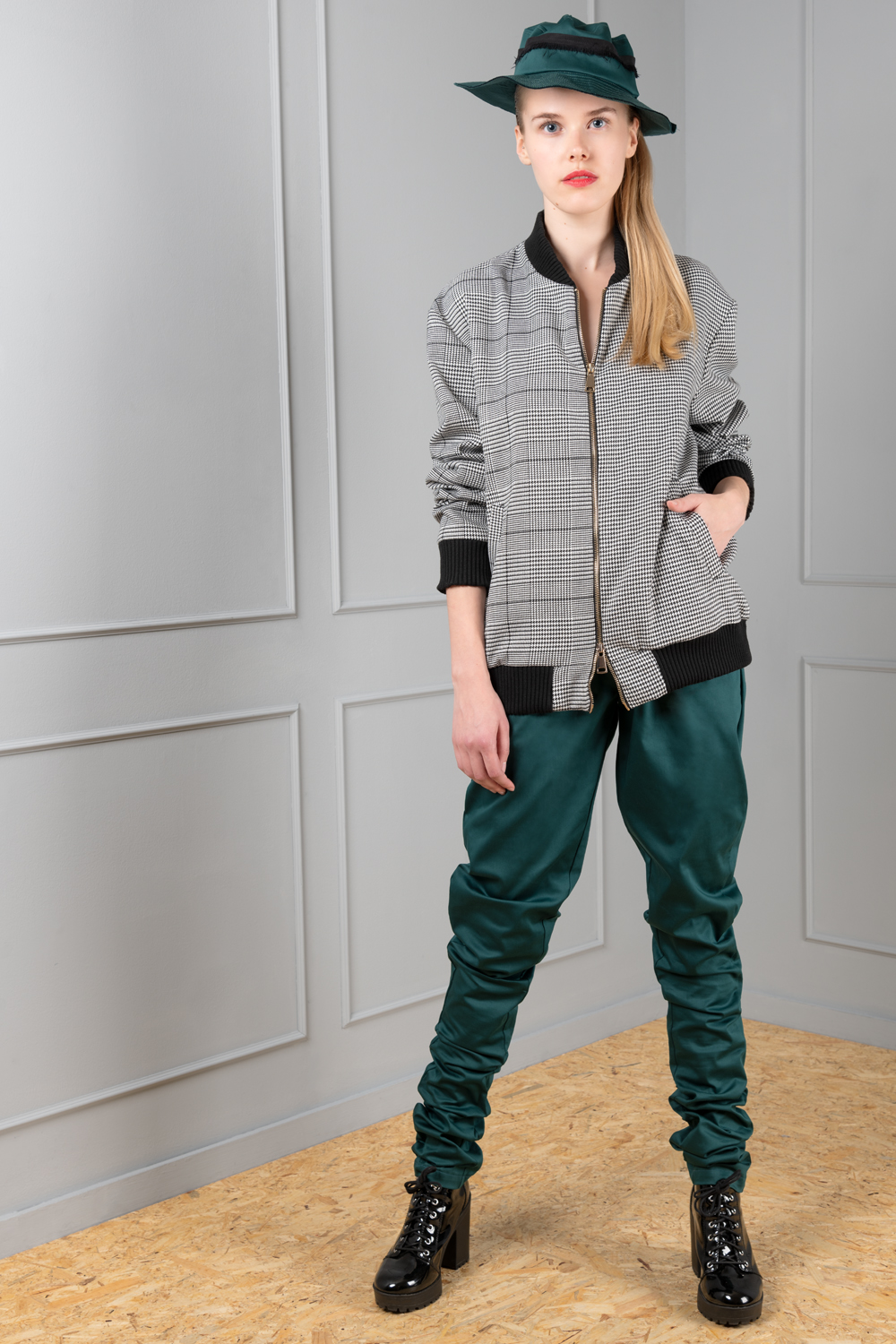 houndstooth women s bomber jacket Haruco vert
