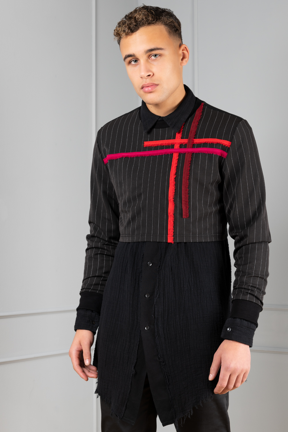 haruco long cuffs shirt like sweat A black button-up shirt for men | Haruco-vert