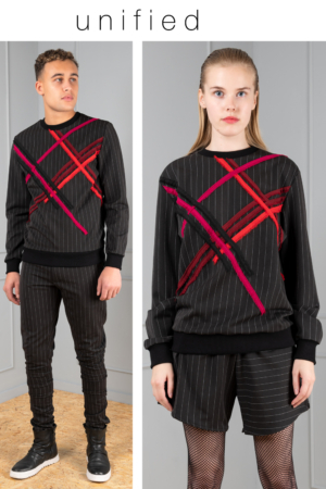 pinstripe unisex-sweater with red details