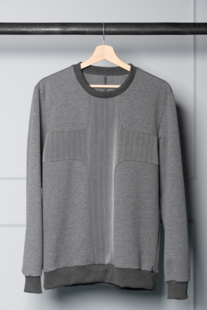 Women's-grey sweater with pinstripe-detail
